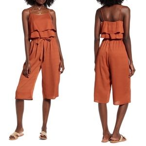 Rust color One clothing Ruffle Sleeveless Crop Jumpsuit